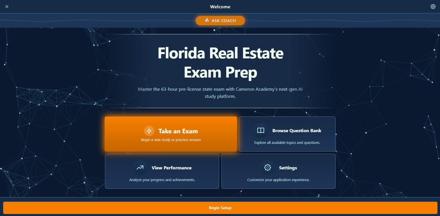 Exam Prep AI Coach Interface — Cameron Academy